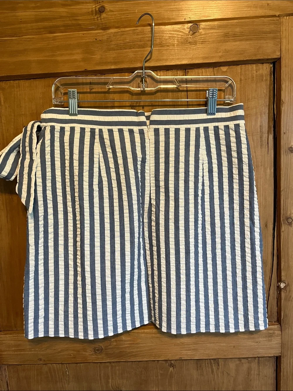 J. Crew Blue and White Striped Tie-Waist Mini Skirt
